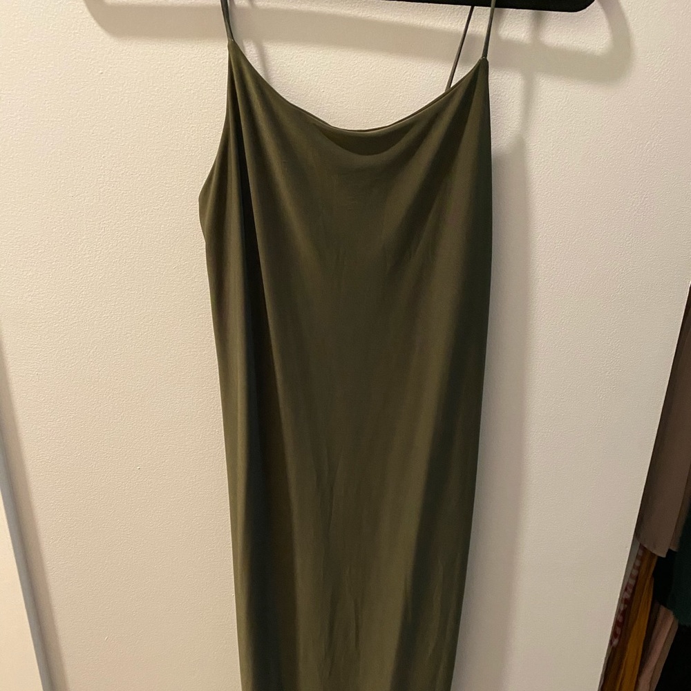 Olive green slinky midi dress